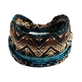 Böhmisches elastisches Yoga-Haarband mit blau-braunen geometrischen Stammeswellen - Boho Mehrfarbige Welle(#109)