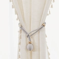 Silver woven curtain tieback featuring golden metal beads and a decorative sphere - Grey Ball Tieback
