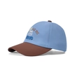 Kids baseball cap in light blue and brown patchwork with cartoon bear embroidery - Patchwork Blue Brown (1163)