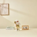 White plush Santa Claus figurine with golden gift bag and staff for home holiday decor - 30cm