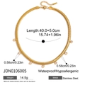 Detailed specs of stainless steel gold snake chain necklace with size info and features - Gold Snake Chain With Zirconia Style (JDN0106005)