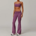 Ensemble de yoga violet avec brassière à fines brides et legging évasé taille haute - S / Ensemble Brassière et Pantalon Évasé Violet Prune