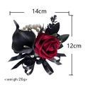 Künstliche Ansteckblume mit roter Rose, schwarzer Calla, Perlen und Strass 14x12cm - Schwarz Rote Rose Calla Handgelenk Corsage