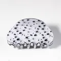 Halloween semi-circular hair claw clip featuring black spider print on white finish - White Spider