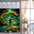 Waterdicht polyester douchegordijn met levensboom print en metalen ringen - 181x188cm Enkel Douchegordijn / Kleurrijke Levensboom
