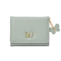 Mini portafoglio da donna verde menta in pelle PU con fibbia a farfalla dorata e nappina - Verde