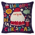 Navy blue linen Christmas pillow cover featuring cartoon Santa and HoHoHo lettering - BZ0888-7 (Navy Cartoon Santa)