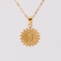 18K gold plated stainless steel necklace featuring a round pendant with embossed letter N - N (With Chain)