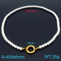 French vintage shell pearl necklace with golden clasp, 45cm length and 6mm beads - Shell Pearl With Large Ring Spring Clasp Style (KN290600-Z)