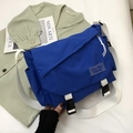 Minimalist blue messenger bag with white adjustable strap and chic Duo Ning label - Without Pendant / Blue
