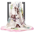Ink wash floral print silk scarf with pink edges hanging on a minimalist metal stand - Pink Trim