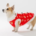 Chinese style red pet winter vest with white faux fur trim and black frog buttons - S (4-5kg) / Red Corgi Print