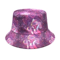 Detail shot of magic mushroom pattern on a purple and pink psychedelic bucket hat - Psychedelic Mushroom Print (2#) / Purple