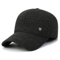 Winter men's dark grey baseball cap with fleece lining and ear protection flap - Shield M Logo / Gray