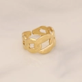 Macro view of adjustable gold chain link ring on minimalist marble background - Chain Macro Style (25#)