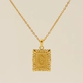 Gold plated stainless steel necklace featuring a vintage rectangle pendant with letter G - Letter G