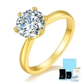 Classic six-prong 18K gold S925 silver ring with round Moissanite and GRA certificate - 2-carat Gold (with Gift Box And Certificate) / US Size 7