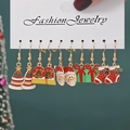 5-pair set of Christmas earrings featuring Santa, reindeer and tree in gold alloy finish - Style 42 (5 Pairs Set)