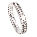 Pulsera trenzada de acero inoxidable plateado vintage con cierre plano y liso para hombre - 16mm Ancho - 22cm Largo (KB166033-KJX) / Plata Antigua