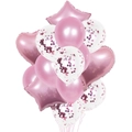Lot 14 ballons or rose avec coeurs métallisés et ballons transparents à confettis - Rose