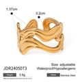 Adjustable 18k gold plated stainless steel wave ring with a double-layered spiral design - Gold Wave Open Ring (JDR2405073)