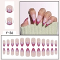 Short oval press-on nails with pink French tips and purple stars, model Y-36 - Rose Red French Purple Star Oval Nails (Y-36) / Glue Type
