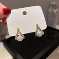 Gold Inverted V Shape Rhinestone Pearl 30# Silver Pin - Pearl Inlaid Rhinestone Drop Earrings