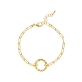 Golden paperclip chain bracelet with a radial textured round pendant and adjustable clasp - Bracelet Style 6-Hollow Round Loop
