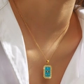 Gold titanium steel necklace featuring a blue enamel evil eye and star pendant with zircons - Blue Evil Eye (DJN014GL-SB)