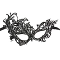 Elegant black lace masquerade eye mask with intricate vine patterns on white background - Phoenix