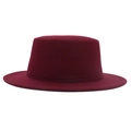 Sombrero boater clásico de fieltro de lana burdeos con copa plana y estilo vintage - Vino Tinto (5.5cm)