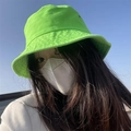 Neon green sun protection bucket hat in washed cotton canvas fabric for women - Adjustable / Fluorescent Green