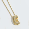 Gold plated rope chain necklace with a chunky 3D letter E pendant encrusted with crystals - Letter E