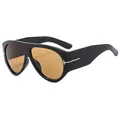 Occhiali da sole aviator Y2K neri con lenti color tè e dettagli in metallo a T - Montatura Nera Lenti Tè