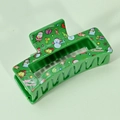 Green Christmas hair claw clip with festive Santa and snowman patterns for women - 8.5cm / Green