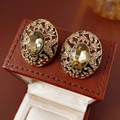 Vintage gold rhombic earrings with amber crystal facets in a brown leather gift box - 63# Silver Pin-Gold