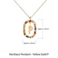 Gold letter P necklace pendant with colorful crystals in an oval frame design - Gold Letter P
