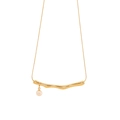 Collar dorado minimalista con barra ondulada irregular y colgante de perla en cadena fina - Estilo colgante de perlas (3#)