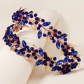 Baroque gold multi-layer headband with deep blue crystal beads and metallic leaves - Gold Blue Crystal