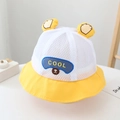 Detail of baby sun hat featuring breathable mesh fabric, bear ears and cool embroidery - Kids' Universal Size / Cool Yellow