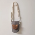 Grey quilted water bottle bag with brown plush bear head and adjustable strap - Grey/Brown Bear