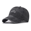 Berretto da baseball grigio scuro lavato con ricamo montagna e visiera curva stile classico - Regolabile / Montagna Nero