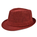 Deep red woven linen panama hat with textured jazz style design and matching band - M (56-58cm) / Burgundy