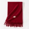 Sciarpa invernale rosso scuro effetto cashmere con lunghe nappe e etichetta distintiva - 70*200cm / Borgogna