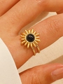 Bohemian gold open ring featuring a sunburst design and central black stone - Black Gem Double Layer Open Style (Z-324) / Gold/Black