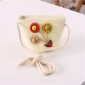 Detailed view of kids' cream straw bag with floral and ladybug accents on white background - Cream White Ladybug Three Flower