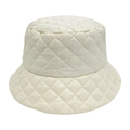 Winter cream white quilted bucket hat with classic lattice pattern and warm down material - One Size (56cm-58cm) / Beige