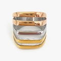 Three-tone geometric stacked ring with rose gold, silver, and gold finish bands - US 7 / Three Colors