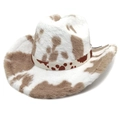 Chapeau de cowboy en peluche motif vache blanc et marron pour mode hivernale chaude - M (56-58cm) / Bord Pincé Kaki Imprimé Vache