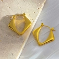 Polished 18K gold plated stainless steel geometric square earrings on silk background - Geometric Concave Square Style (EH149)